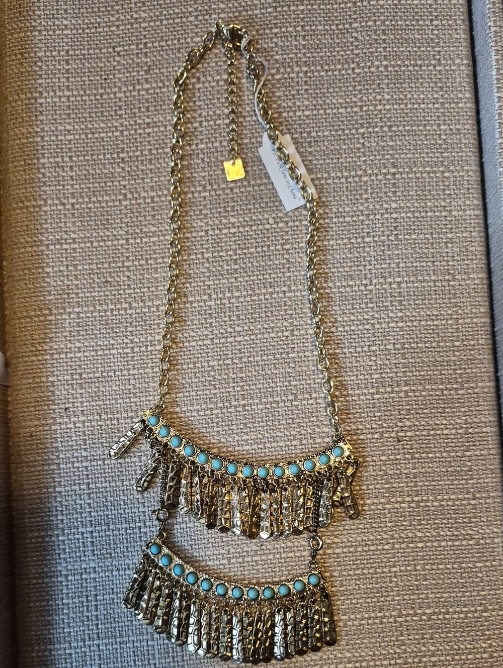 Park Lane Gold-Tone Fringe Necklace with Turquoise Beads